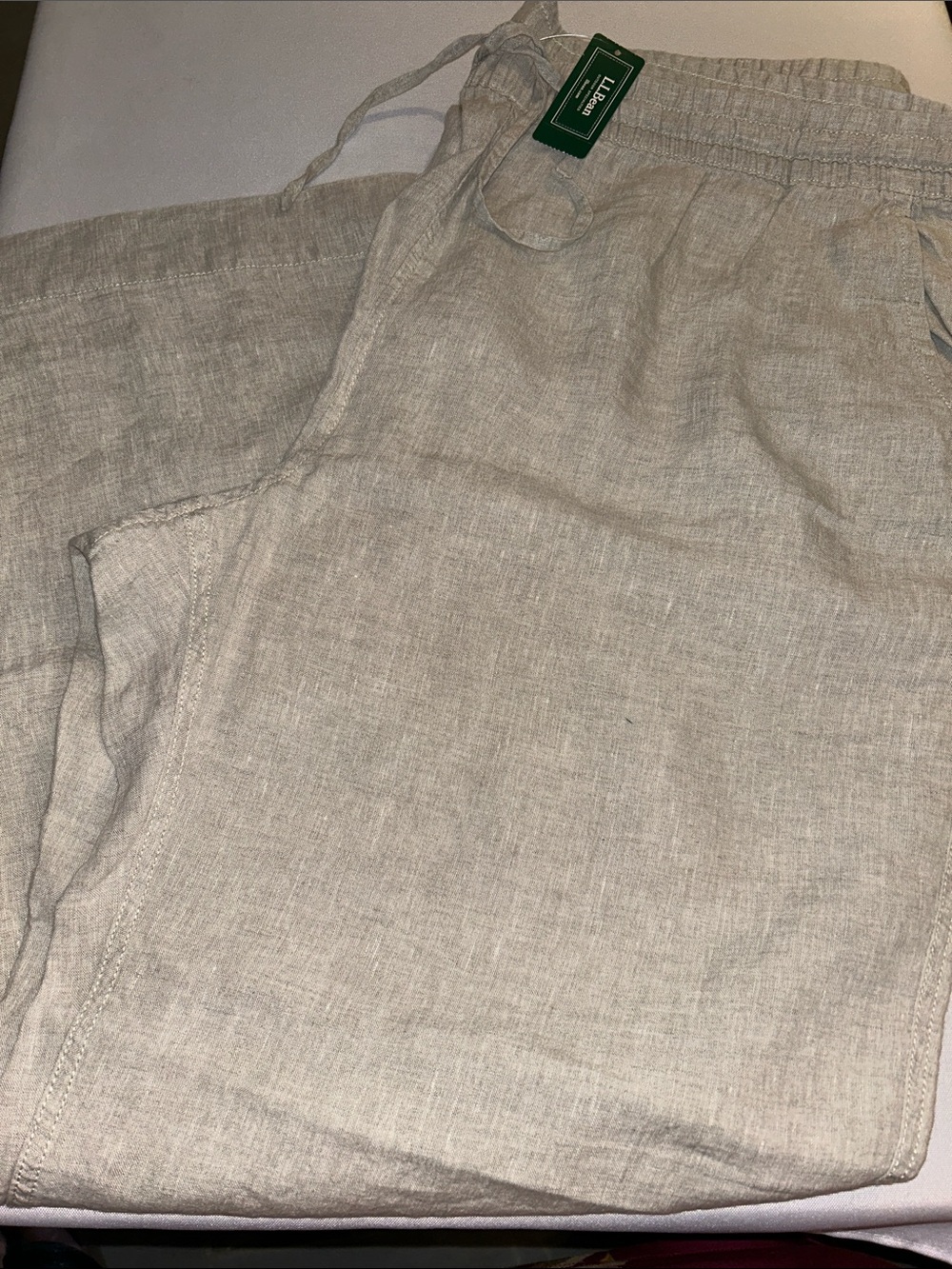 L.L.Bean Natural Linen Wide Leg Elastic Waist Pants Pockets Reg $79 22W
